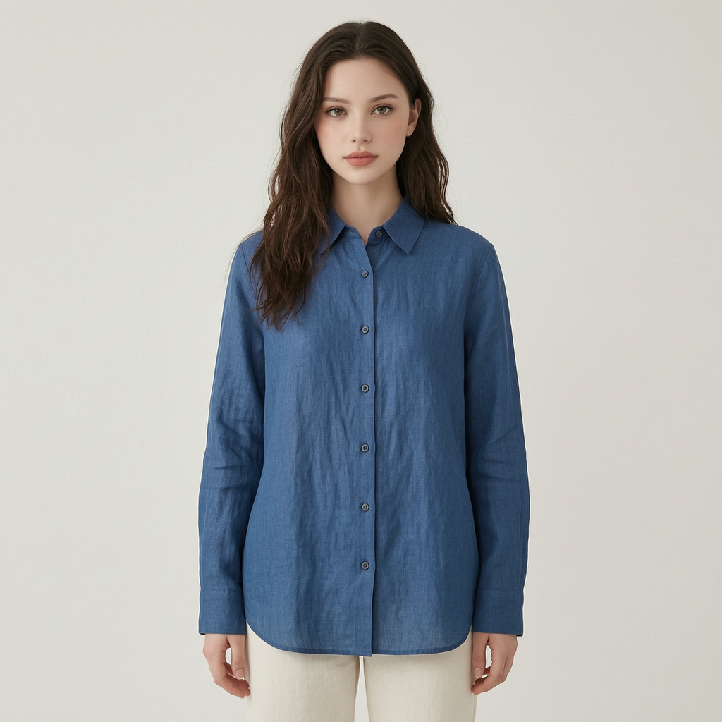 Bohemian Indigo Quiet Ease Button-Down Linen Shirt - front