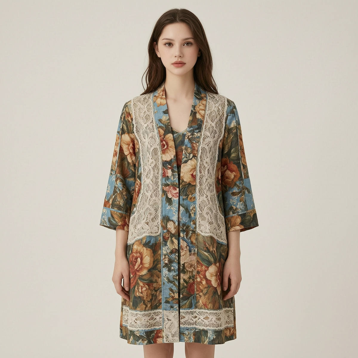 Summer Vintage Floral Lace Patchwork Cardigan 7e20 - front
