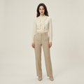 Refined Cream Ruffle Blouse & Tailored Trousers Set - front