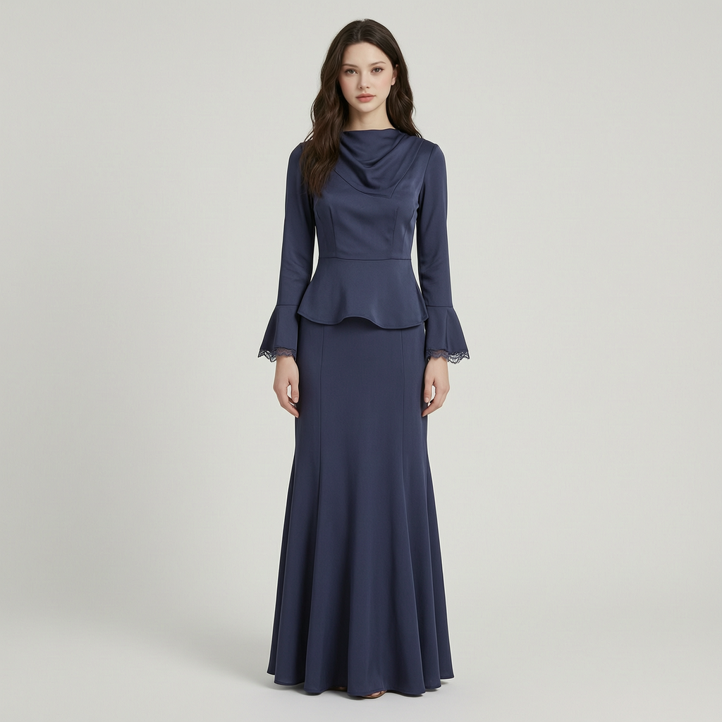 Vintage Tencel-polyester Blend Flare Hem Two-piece Set - front
