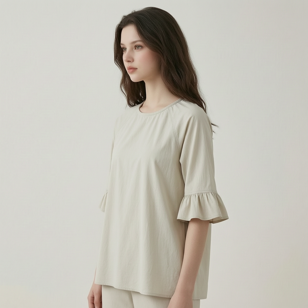 Cotton Ruffle Cuffs Blouse - left45