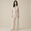 Ethereal Ruffled V-Neck Belted Wide-Leg Set - front