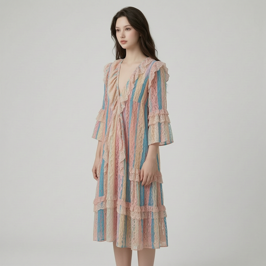 Summer Holiday Ruffle Lace Contrast Kimono a686 - left45
