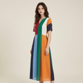 Summer vacation fashion elegant contrast color dress 7240 - front