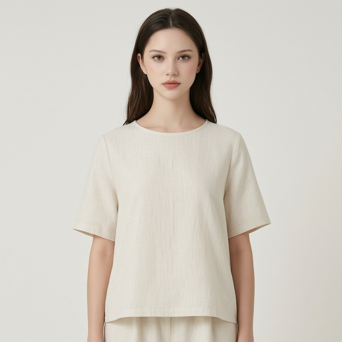 Airy Linen Short-Sleeve Top For Modern Bohemian Style - front