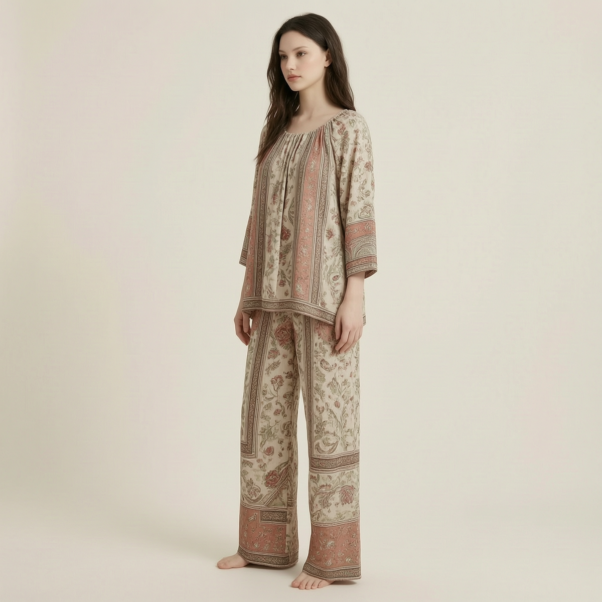 Relaxed Boho Chic Floral Print Paisley Set - left45
