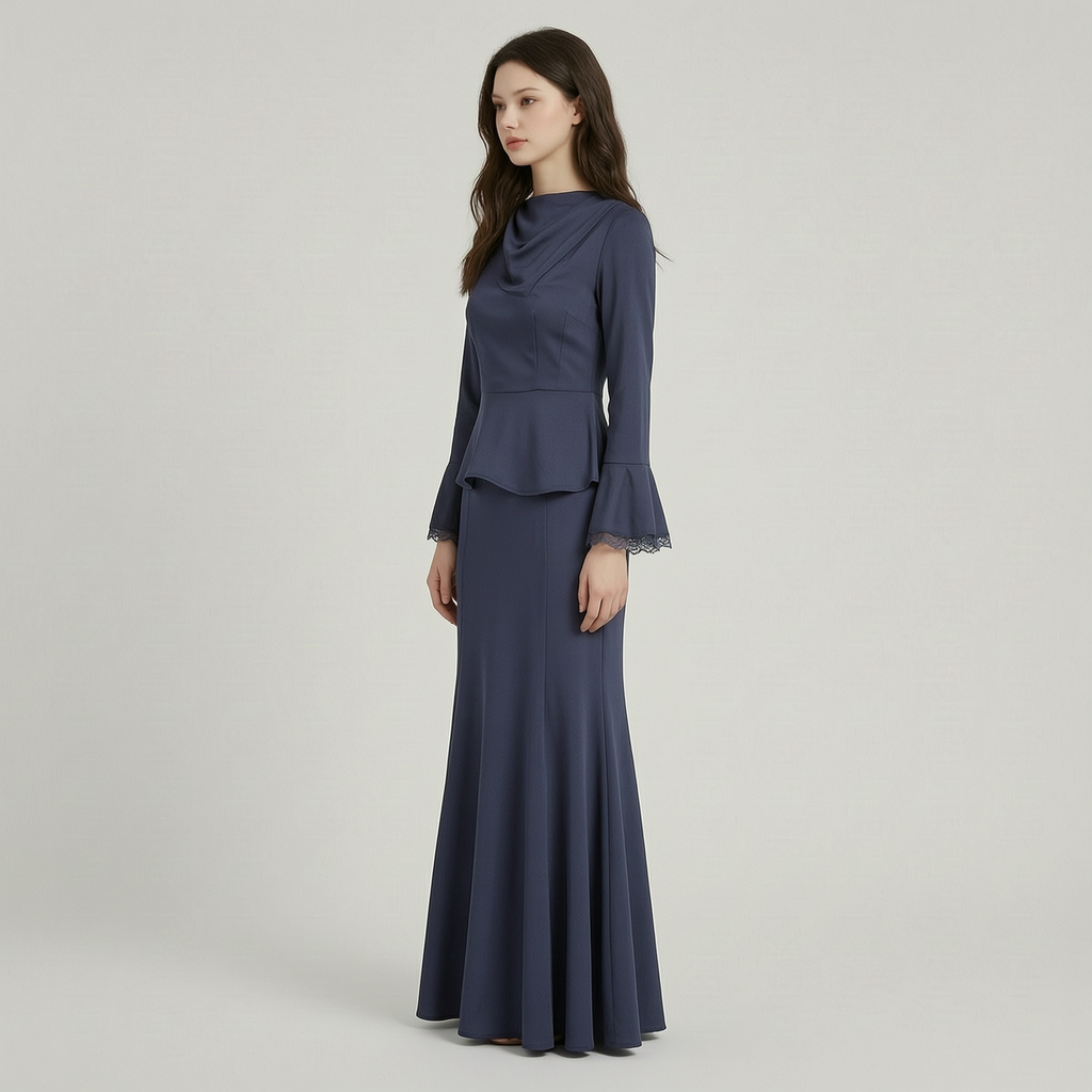 Vintage Tencel-polyester Blend Flare Hem Two-piece Set - left45