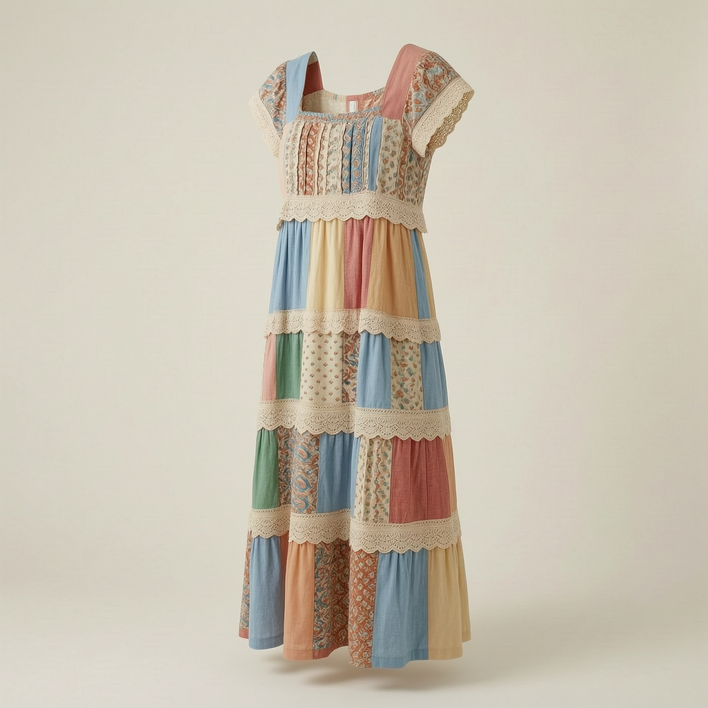 Summer Vacation Seaside Ruffle Lace Patchwork Dress 97a8 - left45