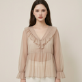 Sheer Ruffle V-Neck Bohemian Blouse - front
