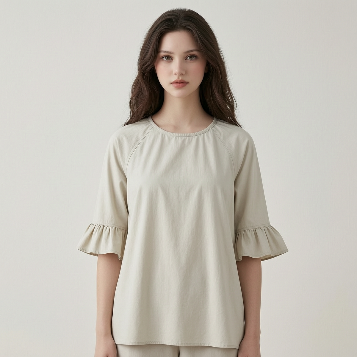 Cotton Ruffle Cuffs Blouse - front
