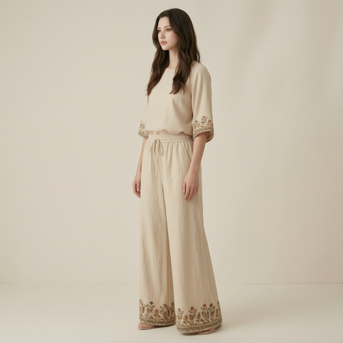 Relaxed Bohemian Inspired Floral Trim Resort Set - left45