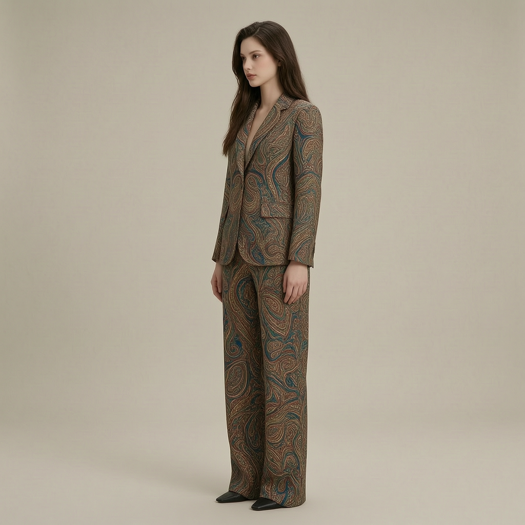 Exquisite paisley print wide leg pantsuit - left45