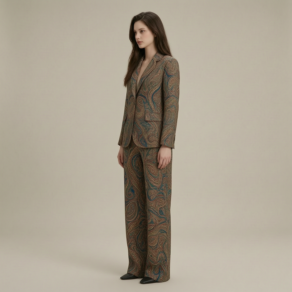 Exquisite paisley print wide leg pantsuit - left45