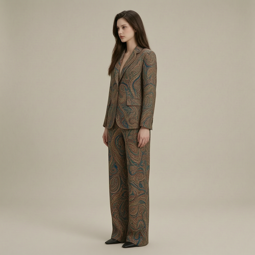 Exquisite paisley print wide leg pantsuit - left45