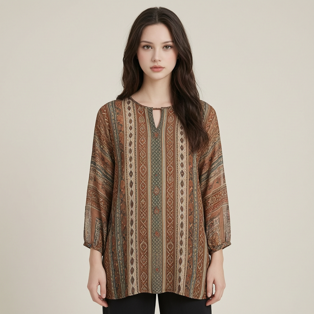 A Soft And Elegant Bohemian-style Chiffon Top - front